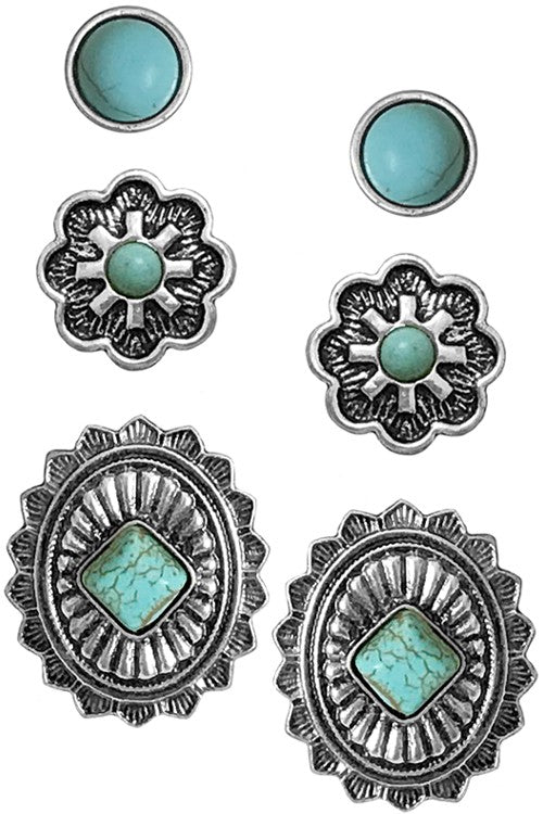 GEMSTONE CONCHO EARRING SET