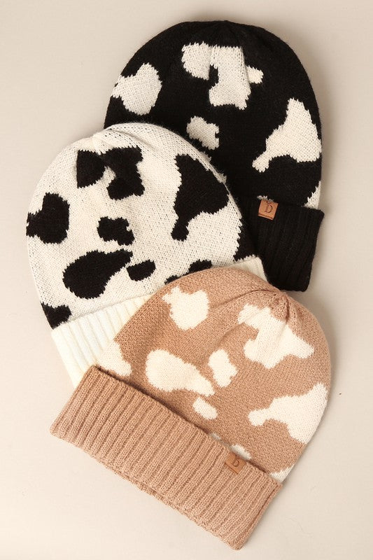 COW PRINT BEANIES