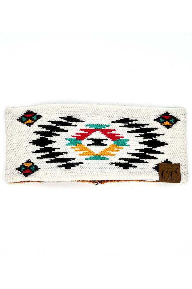 C.C Soft Aztec Pattern Headwrap: White